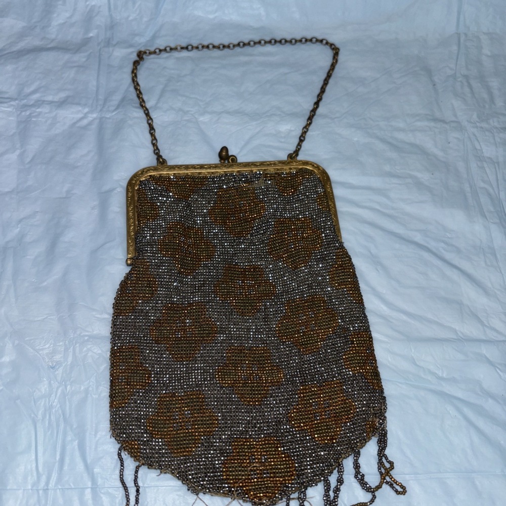 Vintage French Metal Mesh Purse Art Deco Frame Bag Floral 1920s Made In France